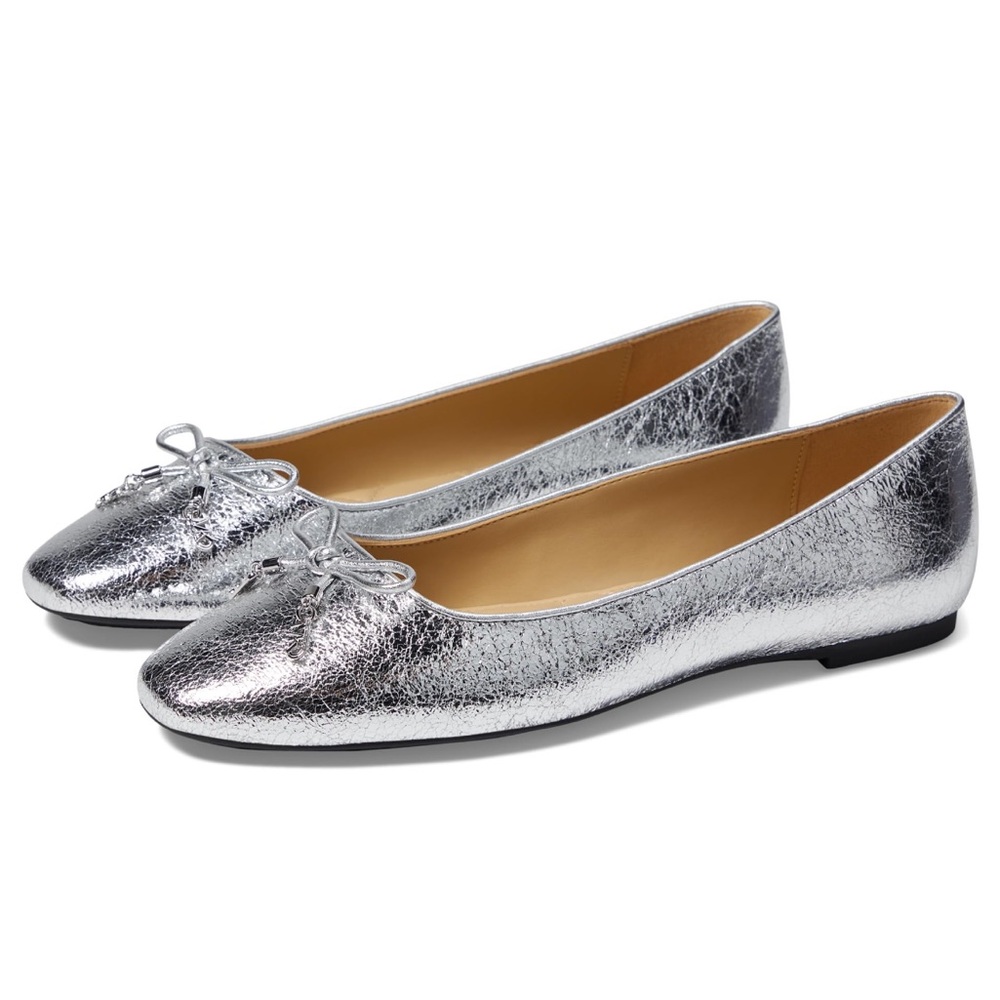Michael Kors Nori Flex Silver Metallic Square Toe Ballet Flats New size 8.5